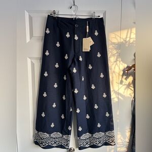 Elie Tahari embroidered linen blend trousers